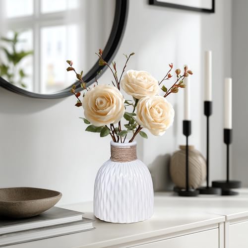 White Ceramic Vase, Small White Vase for Flowers, Modern Textured Vases Home Decor, Coffee Tables Wedding Room Living Room Shelf Decor,Office Desk 6 inch - color: White