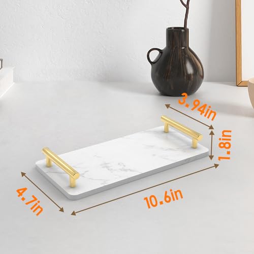 XZHXFX Guest Towel Holder Tray for Bathroom,Marble Slab with Handles -Napkin Holder for Kitchen - Bathroom Tray (Gold,Small) - color: Gold, size: 10.6" x 4.7" x 2"