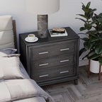 LONYKE Modern Nightstand 3 Drawer Wood Dresser with Metal Handles, Accent Bedside Table Storage Organizer, Vintage Mid-Century Table with Dark Finish, Black