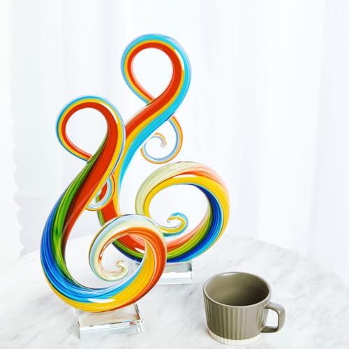 Luxury Lane Hand Blown Treble Sommerso Art Glass Sculpture for Home Decor Rainbow 14 inch Tall Centerpiece Table Decoration - size: 14" tall