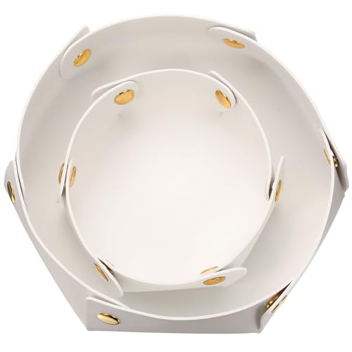 uxcell 2 Pcs Valet Tray for Women and Men, PU Leather Jewelry Tray Entryway Table Bedside Nightstand Catchall Storage Organizer for Jewelry Key Coin Watch Wallet (2 Size, White) - color: White