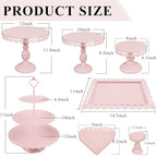 Set of 9 Cake Stands Metal Cupcake Stand Set Multiple Styles Candy Fruit Display Tower Dessert Plate Cake Serving Tray for Birthday Party Wedding Anniversary Baby Shower Engagement (Pink) - color: Pink