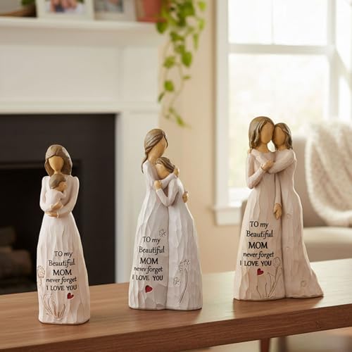 NAN ZAI NAN FANG 3-Piece Set Mother Daughter Figurine 5.5" Gifts for Mom from Daughter Resin Sculpted Hand-Painted Figure Mothers Day Birthday Thanksgiving for Moms Step-Mom Mother-in-Law - style: Mother Daughter Set