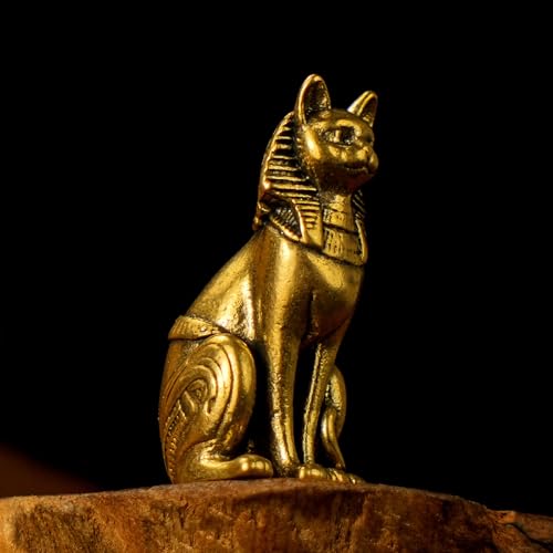 100% Solid Brass Egyptian Pharaoh Cat Statue - Retro Decorative Sculpture Sitting Pose with Regal Details Collectible Figurines for Desk Home Decor Office Ornament Oddities and Curiosities Art Piece - color: Egyptian Pharaoh Cat