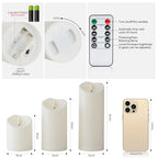 Raycare 3"x4"6" 8" Outdoor Waterproof Flameless Candles, Battery Operated LED Candles with Remote Control and Timer, Electric Fake Plastic Pillar Candles, Ivory White, Set of 3 - color: D3"xH4"6"8"-Ivory White