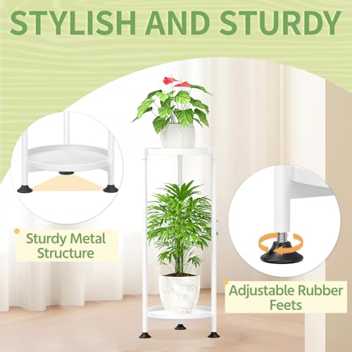 KMOTASUO 2 Tier Plant Stand Indoor for Large Tall Heavy Duty Planter, Multiple Sturdy Metal Flower Corner Rack for Narrow House Floor, Iron Vertical Level Round Orchi Holder Organizer, White - color: White, size: 2 Tier