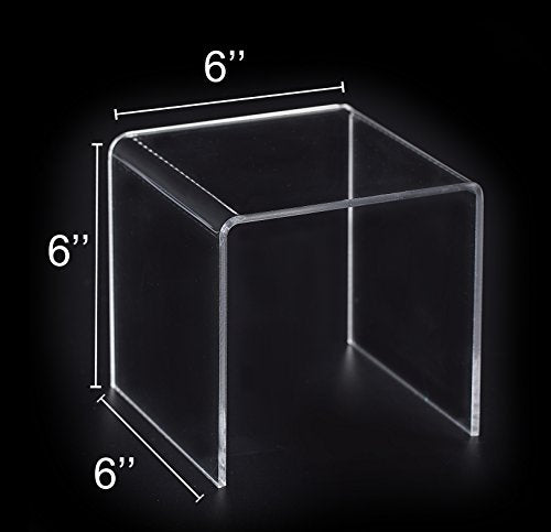 Jusalpha® 8 PC 6'' Clear Acrylic Risers, Acrylic Display Risers Shelf Showcase Fixtures for Jewelry, Display Stand for Amiibo Funko POP Figures, Cupcakes, Food Display, Cabinet- Lot of 8 (6x6x6 Inches) - size: 6x6x6 Inches
