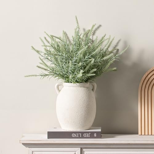 Dobbyby Ceramic Flower Vase 7.6 inch Farmhouse Rustic Vase Decorative Pottery Terracotta Vases for Home Decor Table Mantle Fireplace Living Room Bathroom Wedding Centerpiece (White-Upgraded) - color: M-antique Off White