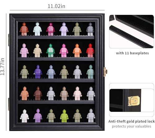 VERANI Minifigures Miniature Display Case Collectibles Display Box Wall Mount Figure Display Curio Cabinet with Lockable Anti Dust Door for Small Objects Lockable Removable Shelves - Small Black - size: Small-Black
