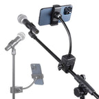 Mic Stand Phone Holder, Flexible Phone Mount with 7.9" Removable Gooseneck for Microphone Music Stand, 360°Adjustable Phone Holder for iPhone 16 Pro Max, 15 Plus, All Smartphones