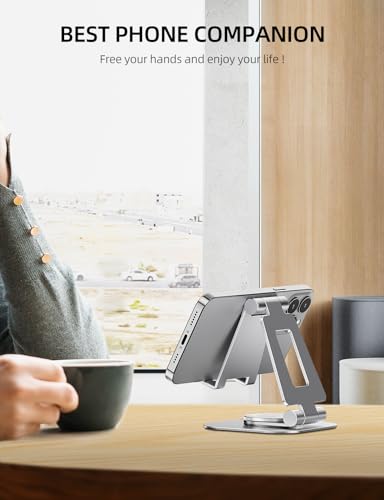Nulaxy Rotatable Cell Phone Stand, Fully Adjustable Foldable Desktop Phone Holder Cradle Dock, Thick Case Friendly, Compatible with All Phones, Nintendo Switch, Silver - color: C-Silver