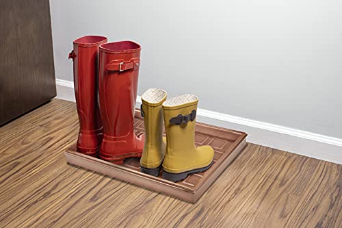 Good Directions 20″ x 14″ Decorative Squares Design Metal Boot Tray – Galvanized Steel with Copper Finish, Multi-Purpose Shoe, Plant & Pet Bowl Tray - color: Copper, style: Squares