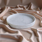 Carrara White Marble Tray Round 10 Inch, Natural Stone Perfume & Dessert Tray, Elegant Serving & Display Plate for Home, Vanity, 2 cm Deep, Non-Slip Base - color: White Carrara