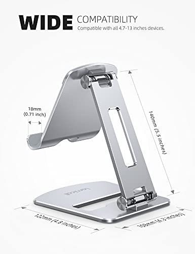 Lamicall Adjustable Tablet Stand Holder - Foldable Phone Dock, 360°Rotating Desktop Tablet Mount Gifts, for 4.7-13" Tablets, iPad Pro 11, 12.9 Air Mini, Tabs, Kindle, iPhone Air 17 Pro Max, Silver - color: Silver