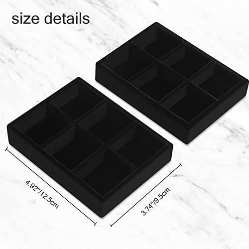 DesignSter Small Jewelry Tray-Ring Organizer 2PCS Premium Velvet Rings Earrings Display Tray Storage Insert Holder for Jewelry Box, Drawer, Dresser (6 Grids, Black) - color: Black, size: 6 Grids