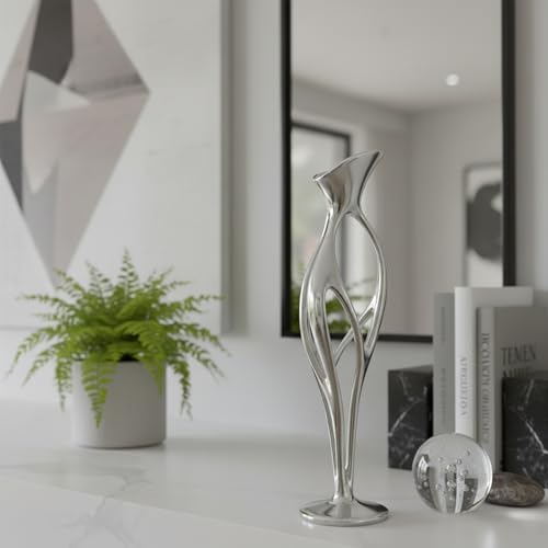 Artistic Cast Stainless Steel Taper Candle Holder - 9.5 Inch Modern Sculpture Design, Hand-Polished Wedding & Dining Table Centerpiece - 1-Piece Indoor/Outdoor Decor (Luxury Gift)