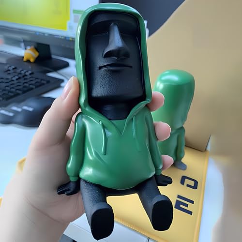Easter Island Moai Statue Decor,Resin Imitation Stone Statue Figurine Sculpture,Pen Holder, Mobile Phone Holder,Decor Desktop,Bookshelf,Tabletop,Black (Black) - color: Black