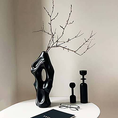 Abstract Ceramic Vase, Modern Flower Arrangement Vases Decor for Home Office Living Room Ornaments,Black - color: Black
