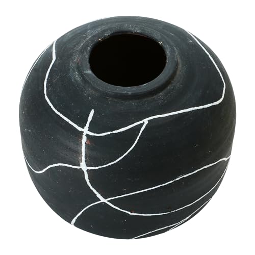 Creative Co-Op Round Decorative Stoneware Vase with Hand-Painted Intersecting Lines, Black and White