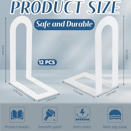 Chunful 12 Pcs White Metal Book Ends for Shelves Modern Bookends Decorative Small Bookends Shelf Organizer Minimalist Design Stopper to Hold Books for Home Office (5.5 * 3.75 * 2.25inch) - color: White, size: 5.5*3.75*2.25inch
