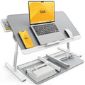 SAIJI Laptop Bed Tray Table - 23.6" x 13" Adjustable Portable Standing Desk with Storage Drawer, Foldable Lap Desk Fits 17" Laptop, PVC Leather for Couch Sofa (Gray) - color: Gray