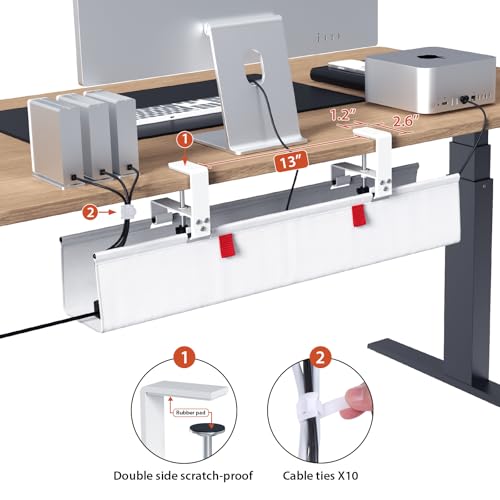 Univivi No Drill Under Desk Cable Management Tray, 28" Cord Organizer for Table, Clamp/Screw Mount Desk Cable Management, Premium Fabric Cable Management Tray for Office, Home - color: White, size: 28"L x 5.5"W