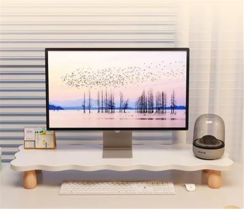 Monitor Stand Riser, Cloud-Shaped Sturdy Wood Computer Monitor Riser, Laptop Monitor Stand, Multi-Purpose Desktop Organizer Riser for Computer, Laptop, Printer, TV (White) - color: White