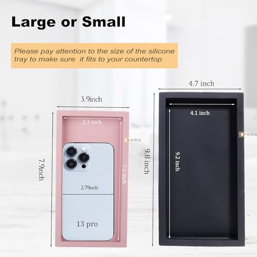 Small Silicone Bathroom Vanity Tray Rectangle Soap and Sponge Holder Kitchen Sink Organizer for Scrubber, Lotion Bottles, Perfume, Jewelry, Candle, Key Trinket Ring, Pink - color: Pink, size: 7.9" x 4.0"
