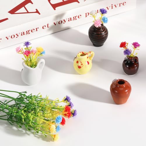 5 Pack Cute Ceramic Vase Fridge Magnets,Cute Fridge Magnets,3D Tiny Plant Vase Refrigerator Magnet for Decoration Kitchen Locker Office with Artificial Flowers - size: Style A-5pcs