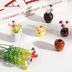 5 Pack Cute Ceramic Vase Fridge Magnets,Cute Fridge Magnets,3D Tiny Plant Vase Refrigerator Magnet for Decoration Kitchen Locker Office with Artificial Flowers - size: Style A-5pcs