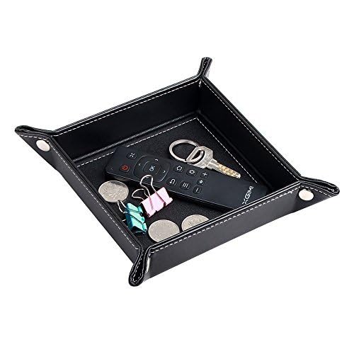 YAPISHI Key Dish Bowl for Men, Entryway Catchall Holder Bedside Table Valet Tray for Pocket Stuff, PU Leather Nightstand Organizer for Dice/Coins/Wallet/Watch/Rings/Sunglasses, Dresser/Coffee Table - color: Black