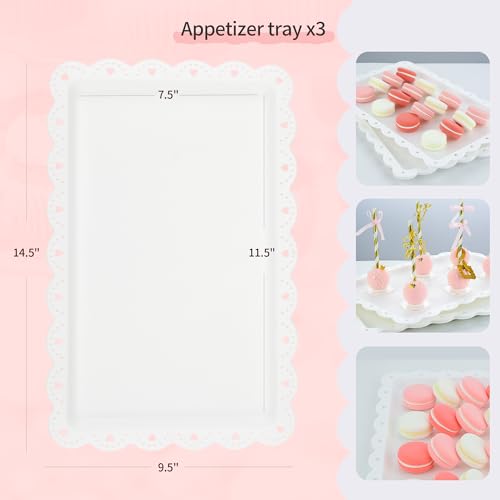 Pack of 10 NWK Cake Stand Set, with 3 x Two-Tier and 3 x Three-Tier Cupcake Stands, 4 x Appetizer Trays, 1 x Tablecloth for Birthday Bridal Baby Shower Party (White) - color: White