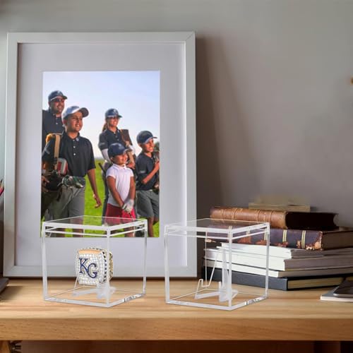 Championship Ring Display Case 3pcs Clear Acrylic Plastic Baseball Display Case Small Showcase with Mini Card Stand Holder Square Storage Box for Jewelry Sport Ring Candy Box - style: Ring