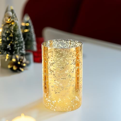 WGVI Hurricane Candle Holder Sleeve, W: 4", Ht: 6", Gold Speckled Glass Cylinder Open Both Ends, Chimney Tube Shade, 1 Piece - size: 4x6"H