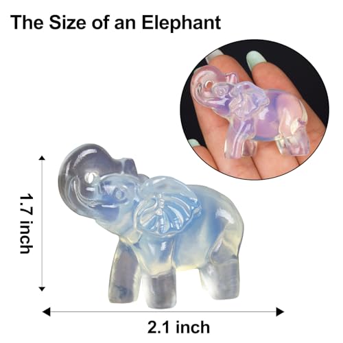 2 Inch White Opalite Crystal Elephant Sculpture Handcrafted Healing Stone Animal Figurine Spiritual Home Decor Lucky Charm Gift for Wealth Success Positive Energy and Meditation Lovers - color: Opalite Elephant-02