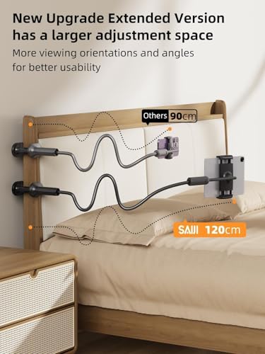 SAIJI 47" Gooseneck Kindle Holder, Tablet Holder for Bed with Upgraded Base, iPad Stand with Flexible Lazy Arm, Compatible with iPad mini Pro Air, Kindle, Galaxy or Other 4.7-11" Device (Black) - color: Black