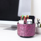 lizimandu Round Leather Art Supply Organizer,Remote Control Holder,360 Degree Spinning,Multi-Functional Pencil Holder,4 Compartments Desktop Stationary Organizer(1-Carved Metal Rose Red) - color: 1-Carved Metal Rose Red