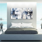 Prepeyssee White and Blue Abstract Canvas Wall Art for Living Room Bedroom Home Office Large Modern Grey Abstract Canvas Prints Picture Ready to Hang Size 24x48 - color: white, size: 24"L x 48"W