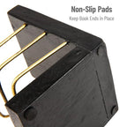 Mind Reader Decorative Basket Bookends, Office Decor with Storage, Wood and Metal, Set of 2, Black and Gold
