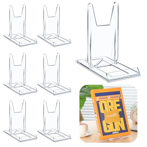 6 Pack 5.91 Inch Acrylic Book Stand for Display Adjustable Clear Display Holder Easel Collector Stand for Home Office Back to School Comic Album Cd Magazine Postcard Artworks - size: 5.91 x 6.1 x 3.15 inch