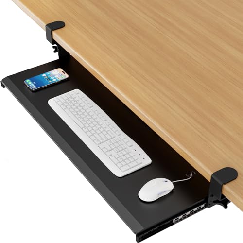 AX WABER Keyboard Tray Under Desk Pull Out with 3 Height Adjustable Extra Sturdy C Clamp Mount System, 32.8 (38 inch Including Clamps) x 12 Inch Slide-Out Platform Computer Drawer for Typing - color: Black, size: 38"x 12”Keyboard Tray
