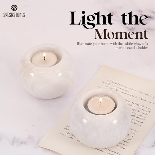 Marble Tealight Candle Holder 3.5 Inch White Gifts, Stone Holders for Votive Candles & Small Tea Lights Set of 2 for Birthday, Wedding Decorations - size: 3.5 inches