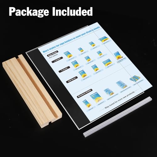 xydstay 6pack 8.5x11 Acrylic Sign Holder with Wood Base for Picture Frames,L/T Shape Double Slot Design for Vertical or Slant Back Display, for Restaurant, Office, School, Store and Home Use - size: 6 pack