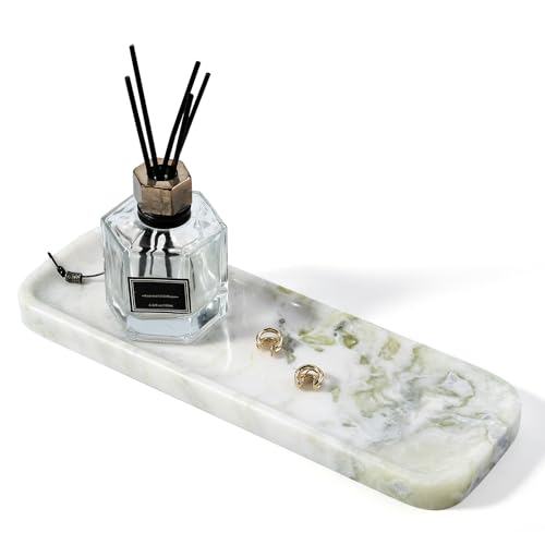 Koville Marble Tray, 12"x4" Marble Vanity Tray for Bathroom Kitchen Countertop Sink, Natural Stone Tray for Home Decor, Decorative Rectangular Narrow Catchall Tray for Jewelry Perfume - color: Bianco Palomino, size: 12" x 4" x 0.7"