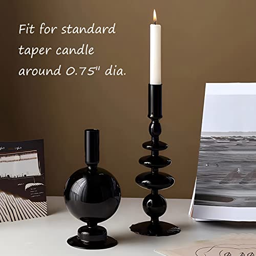 Candle Stick Candle Holder, Glass Candle Holders for Table Centerpiece, Modern Style Black Candle Holder Mixed 4pcs - color: Black