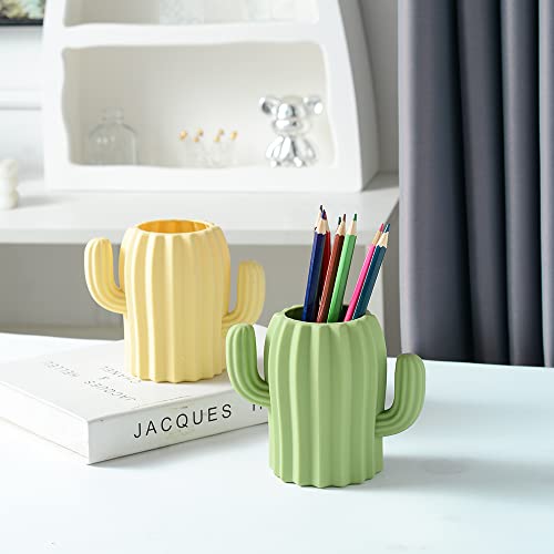 Silicone Pen Holder Cactus Cute Pencil Holder Cup Pot for Desk for Kids Office Decor Desk Organizer Makeup brush Holder Toothbrush Holder (Green) - color: Green