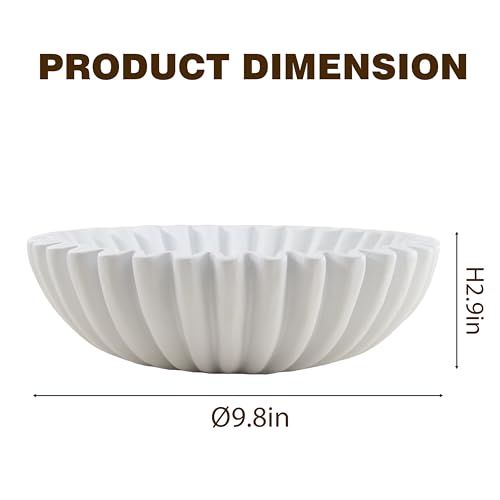 Large Modern Decorative Ruffle Bowl for Home Decor Fruit Bowl Organic Catch All Key Kitchen Entryway Shelf Coffee Table,White - color: White