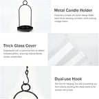 Glass Hurricane Candle Holder Decorative Gold Candle Lantern, Pillar Candlestick Holders Set of 2, Hanging Metal Holder Modern Table Centerpieces, Black - color: Black