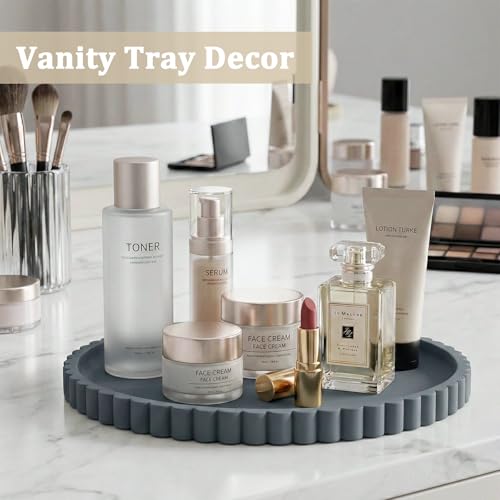 Silicone Bathroom Vanity Tray, Modern Round Decorative Tray for Countertop, Waterproof & Unbreakable Cosmetic Perfume Organizer, Extra-Thick & Sturdy, Easy to Clean Candle Tray (9 inch, Dark Grey) - color: Dark Grey, size: 9"