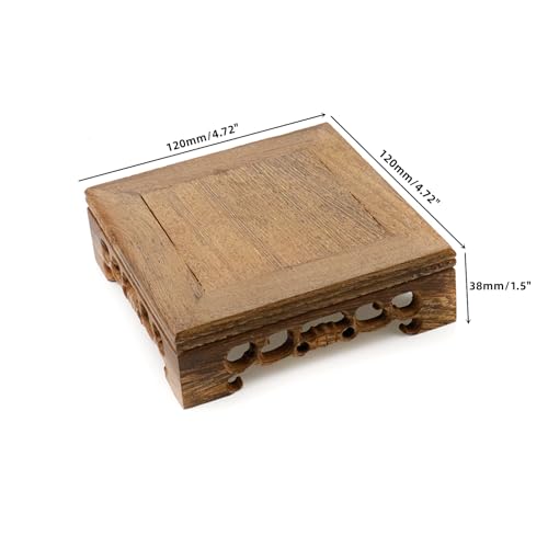 Wooden Display Stand Base 4.72"×4.72" Square Wood Carved Pedestal Oriental Style Stand for Vase, Teapot, Table Lamps - size: 4.72"×4.72"